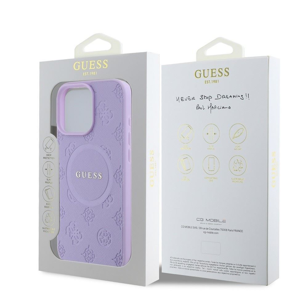 Guess Saffiano Peony Classic Logo Case with MagSafe for iPhone 16 Pro Max 6.9" Purple - GUHMP16XPSAPSMEU