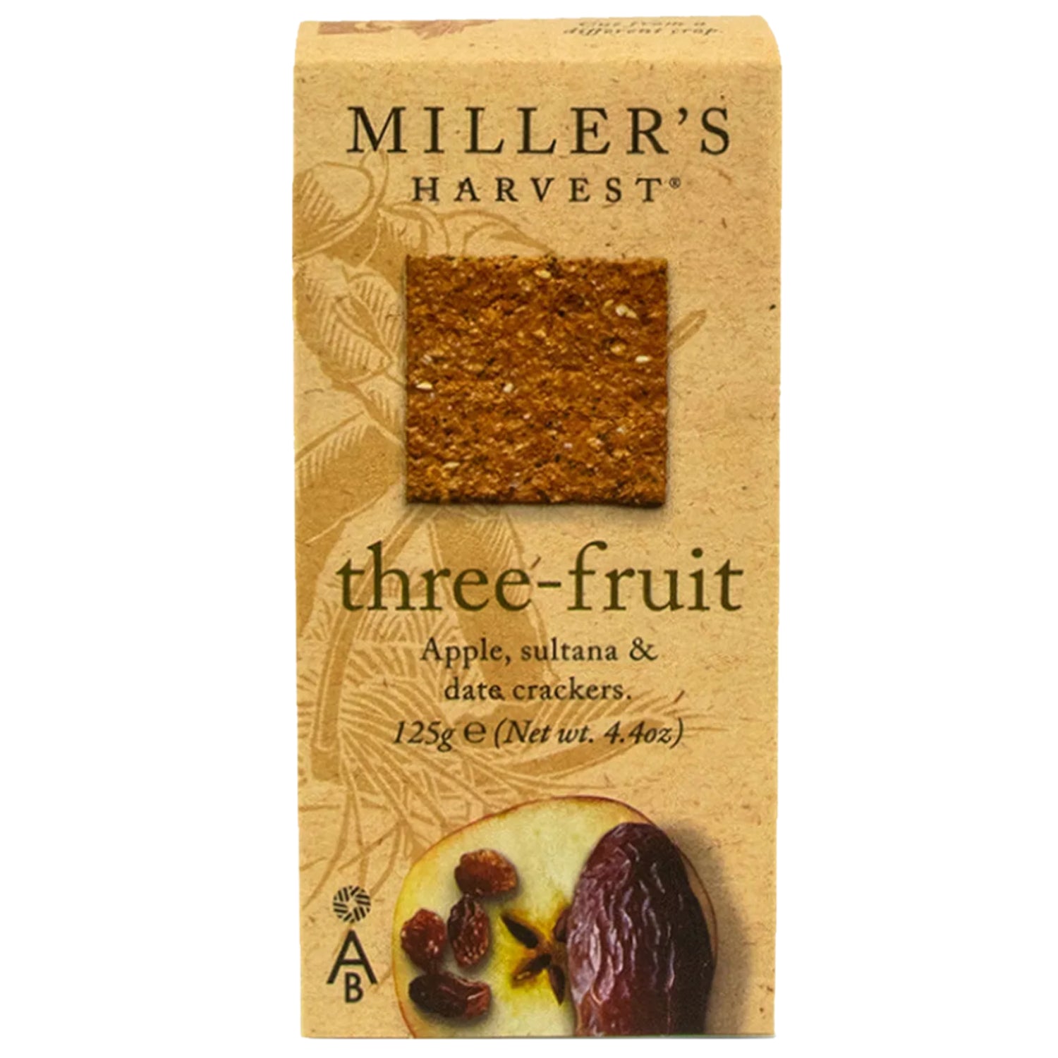 Millers Harvest Three-Fruit Crackers - Apple, Sultana and Date - 125g