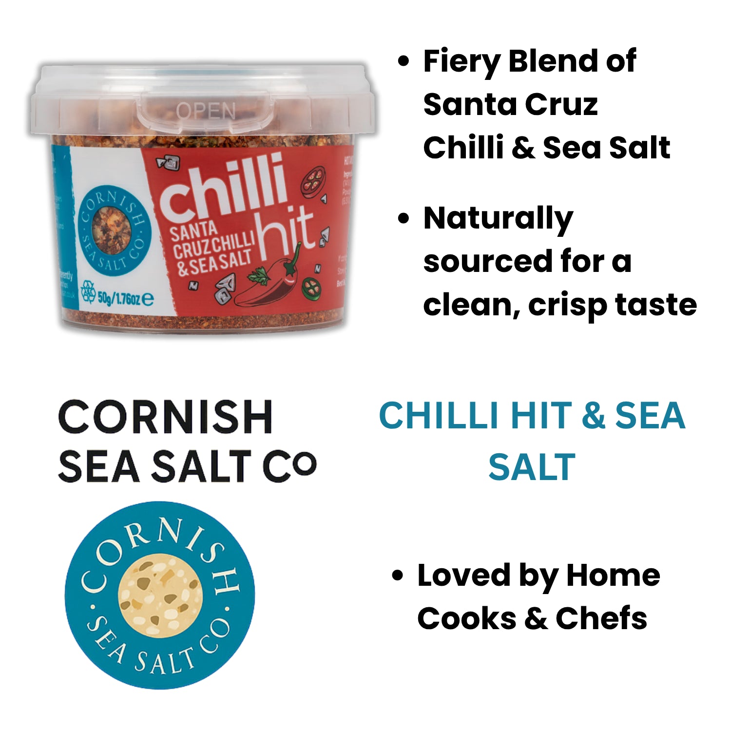 Cornish Sea Salt Chilli Hit Santa Cruz Chilli Flakes and Sea Salt - 50g