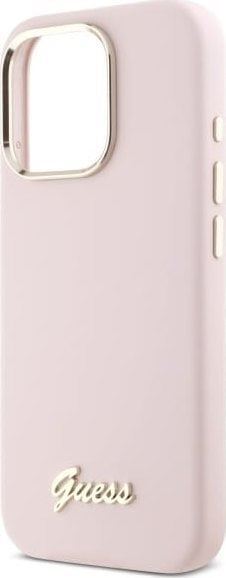 Guess Silicone Script Metal Logo & Frame Case for iPhone 16 Pro 6.3" Pink - GUHCP16LSMBSLP
