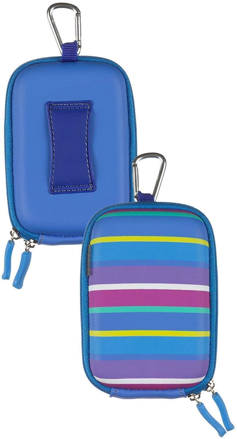 Trendz Zipped Hard Case Cover Bag with Belt Loop and Carabiner for Universal Compact Digital Cameras (Usable Size Approx.: H 110 x W 70 x D 28 mm) - Candy Striped