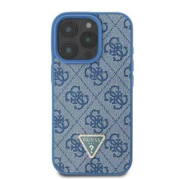 Guess Leather Metal Logo Strass Crossbody Case for iPhone 16 Pro Max 6.9" Blue