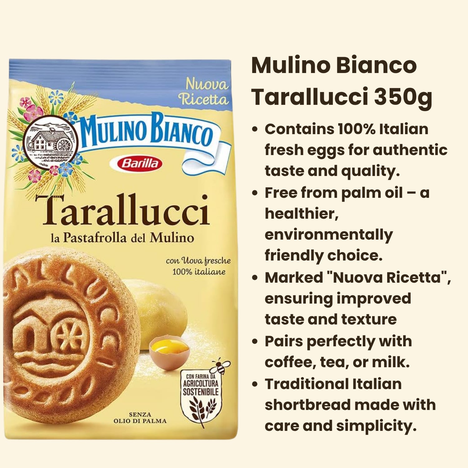 Mulino Bianco Tarallucci Shortbread Biscuits with Eggs Biscotti Cookies 350g