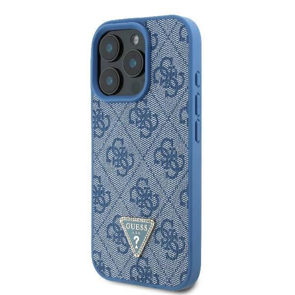 Guess Leather Metal Logo Strass Crossbody Case for iPhone 16 Pro Max 6.9" Blue