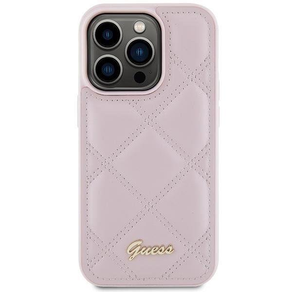 Guess Quilted Metal Logo Case for iphone 15 Pro Max 6.7" Pink - GUHCP15XPSQSQSP
