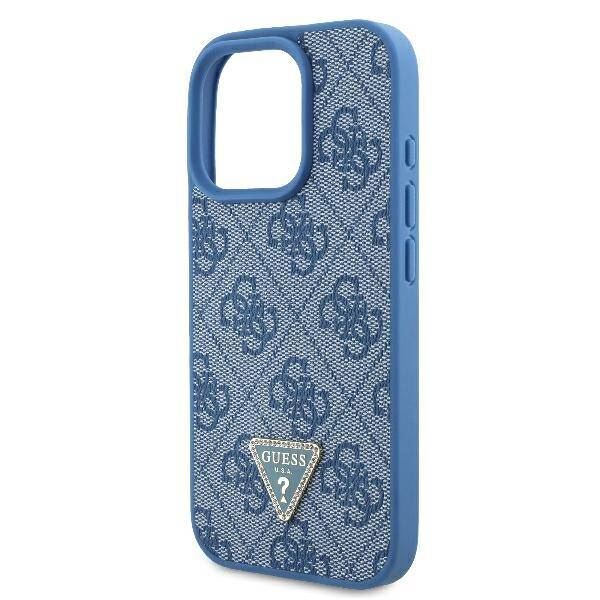 Guess Leather Metal Logo Strass Crossbody Case for iPhone 16 Pro Max 6.9" Blue