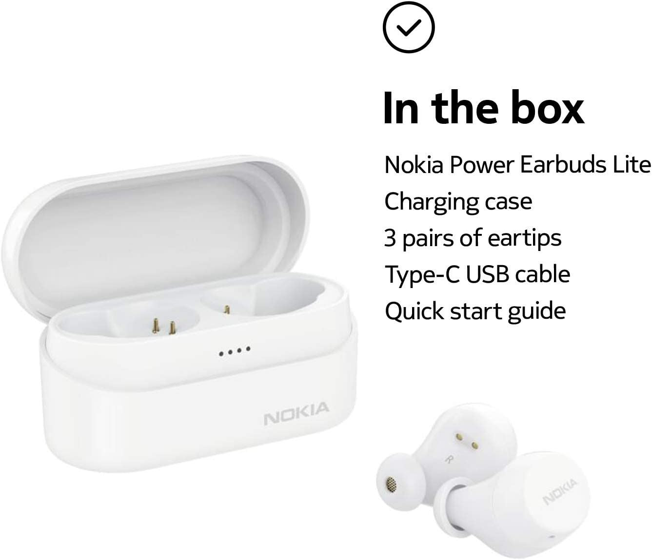 Official Nokia Power Earbuds Lite Wireless Headphones Snow - BH-405