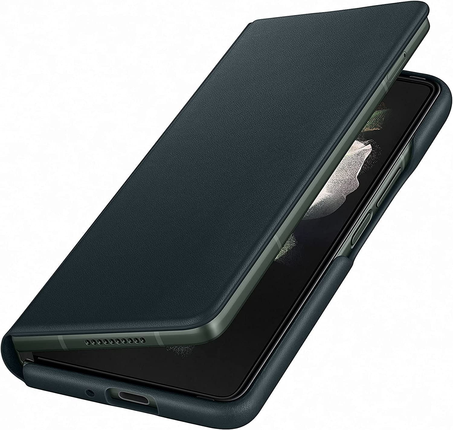Official Samsung Galaxy Z Fold 3 Leather Flip Cover Green - EF-FF926LGEGWW
