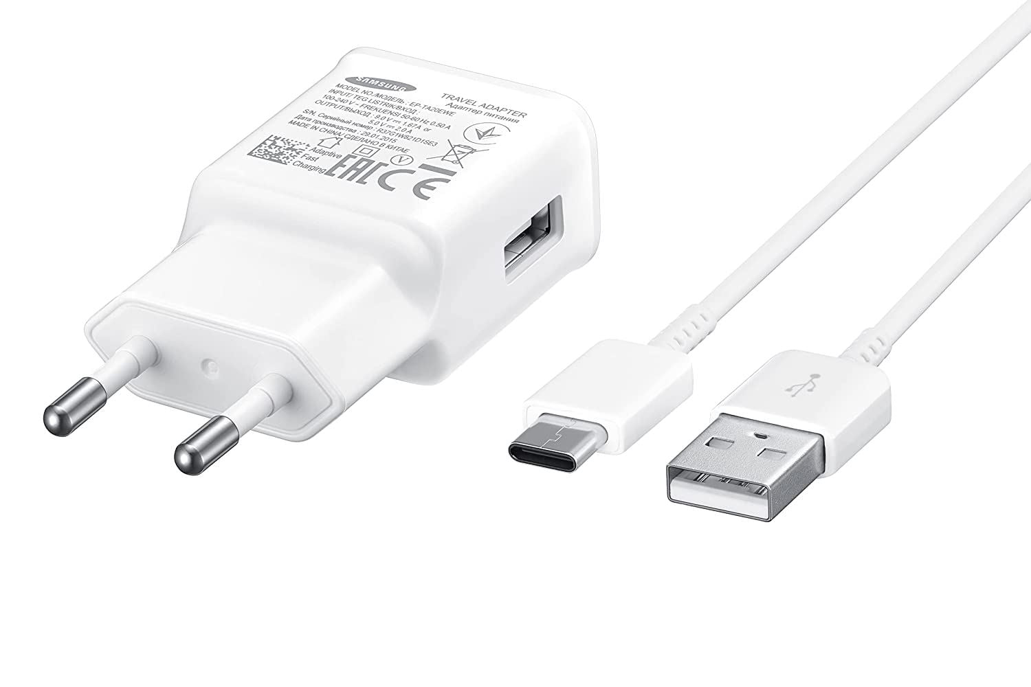 Official Samsung 15W EU Mains Charger White with A to C Cable - EP-TA20EWECGWW