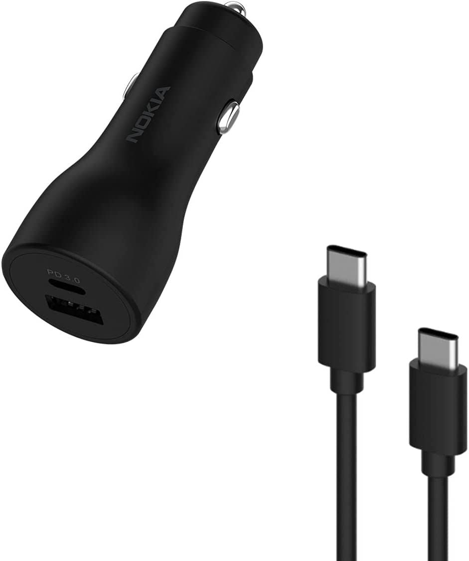 Official Nokia 18W Fast Car Charger with Type C Cable Black - PC-18WC