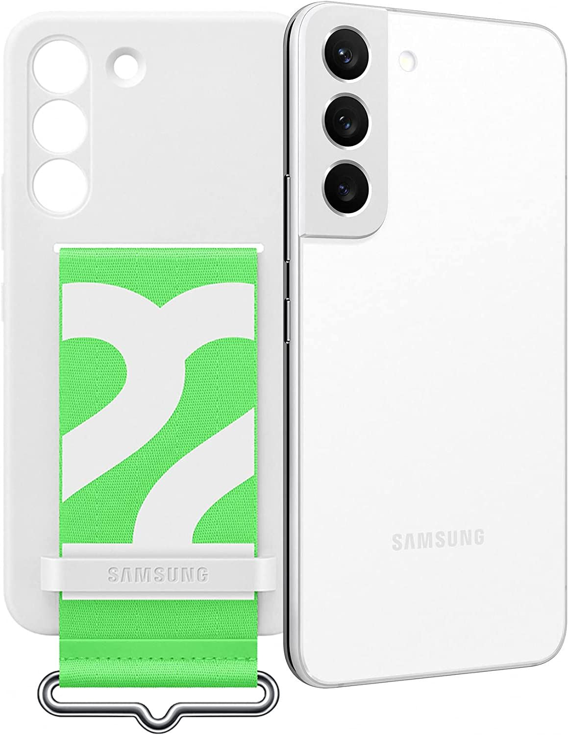 Official Samsung Galaxy S22 Silicone Cover with Strap White - EF-GS901TWEGWW