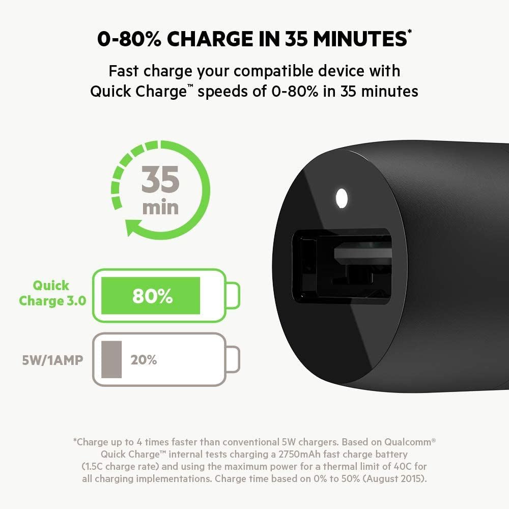 Official Belkin 18W Quick Charge USB Car Charger - CCA002btBK