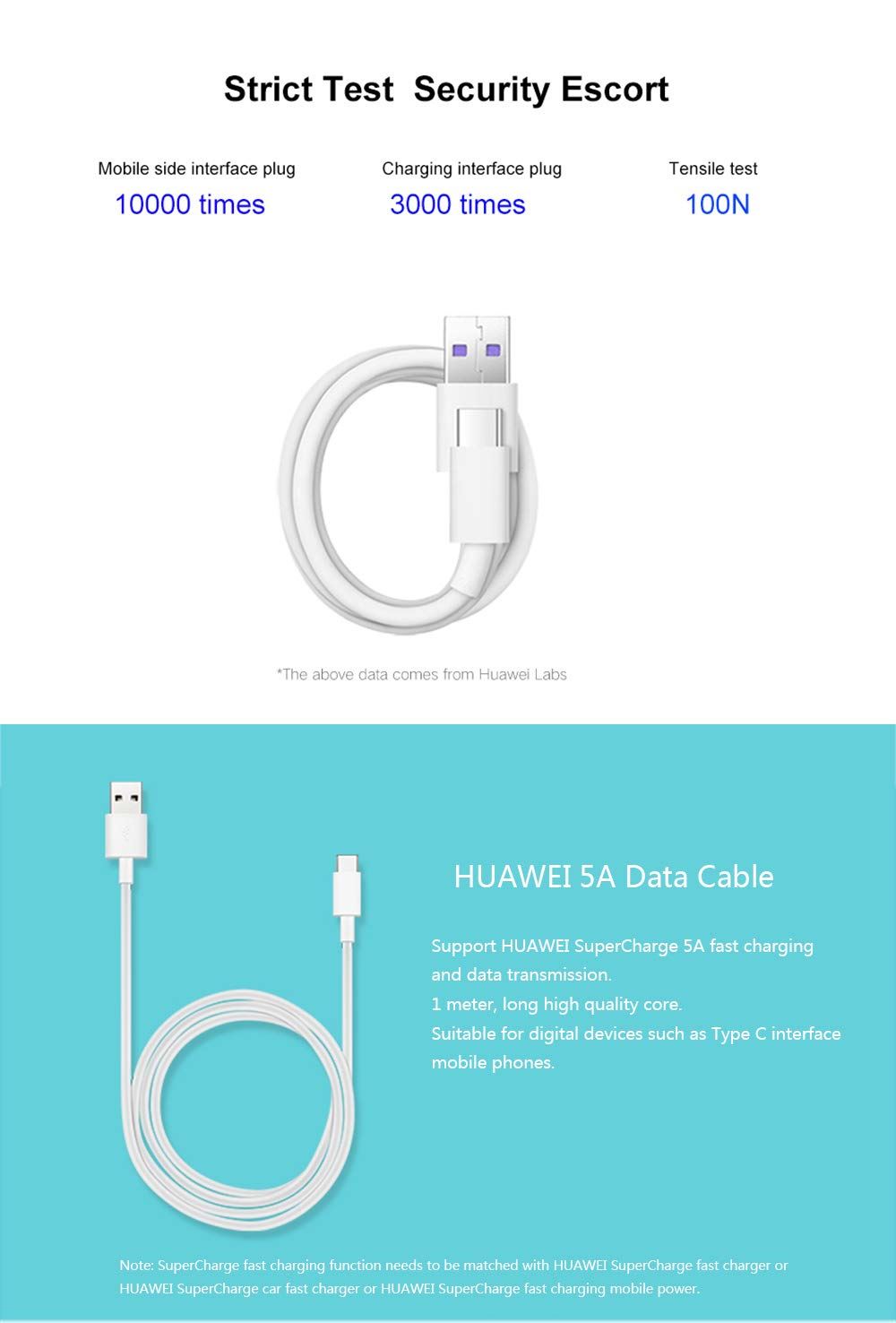 Official Huawei AP71 5A 1m USB A to C Cable White - 4071497