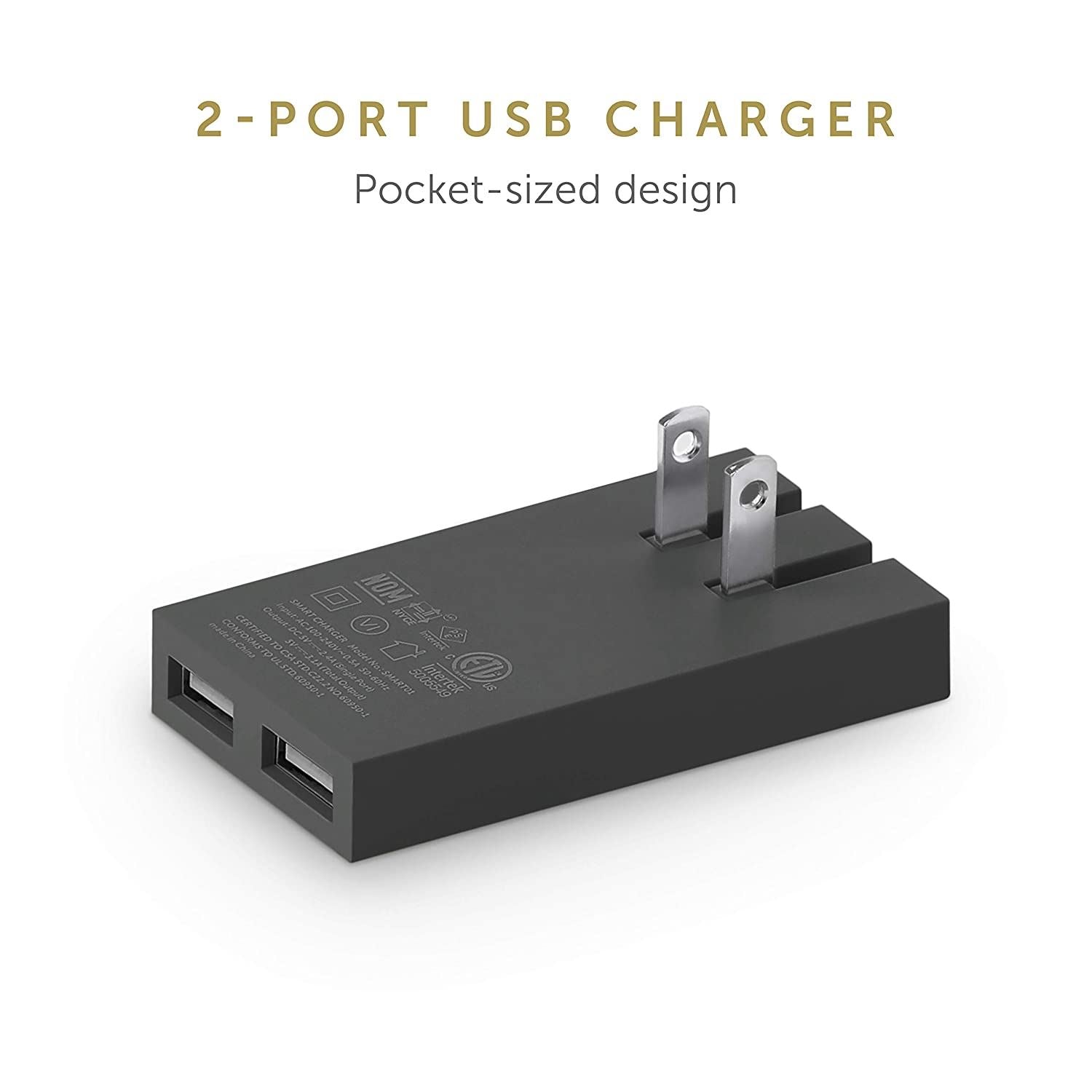 Official Native Union 3.1 Amp Dual USB International Smart Charger Slate Grey - SMART-2-GRY-FB-INT