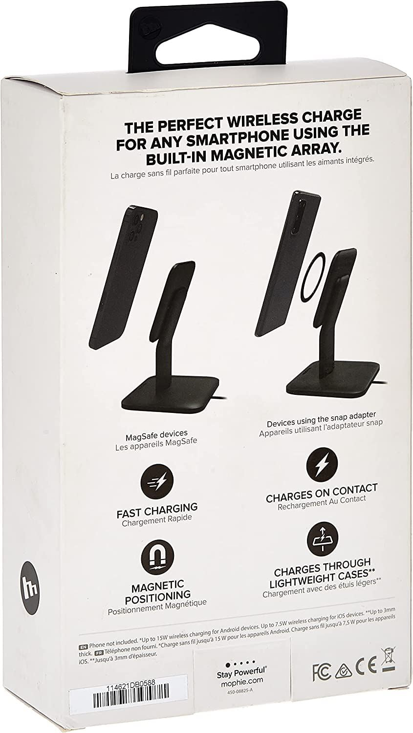 Official Mophie Qi 15W Snap+ Wireless Charging Stand Black with 20W USB C UK Plug - 401307720