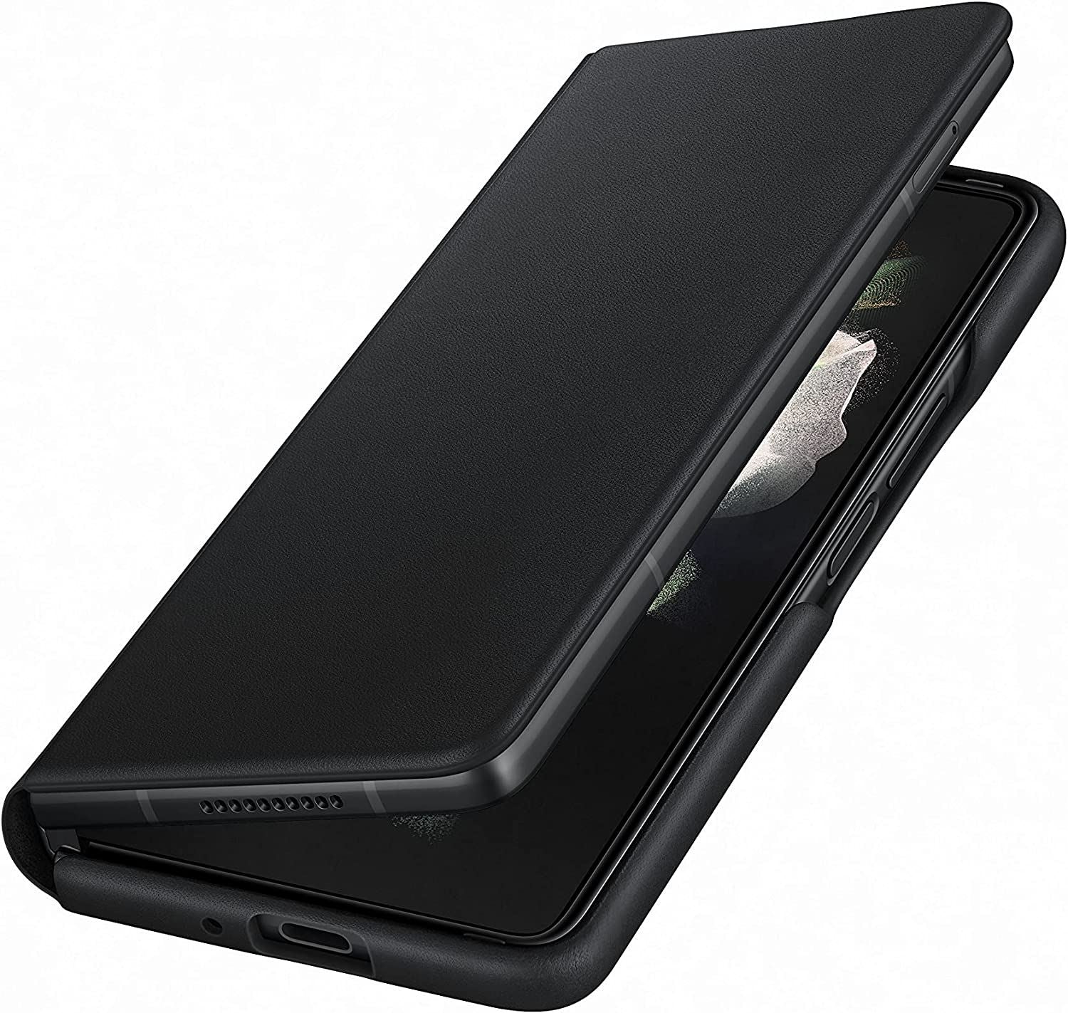 Official Samsung Galaxy Z Fold 3 Leather Flip Cover Black - EF-FF926LBEGWW