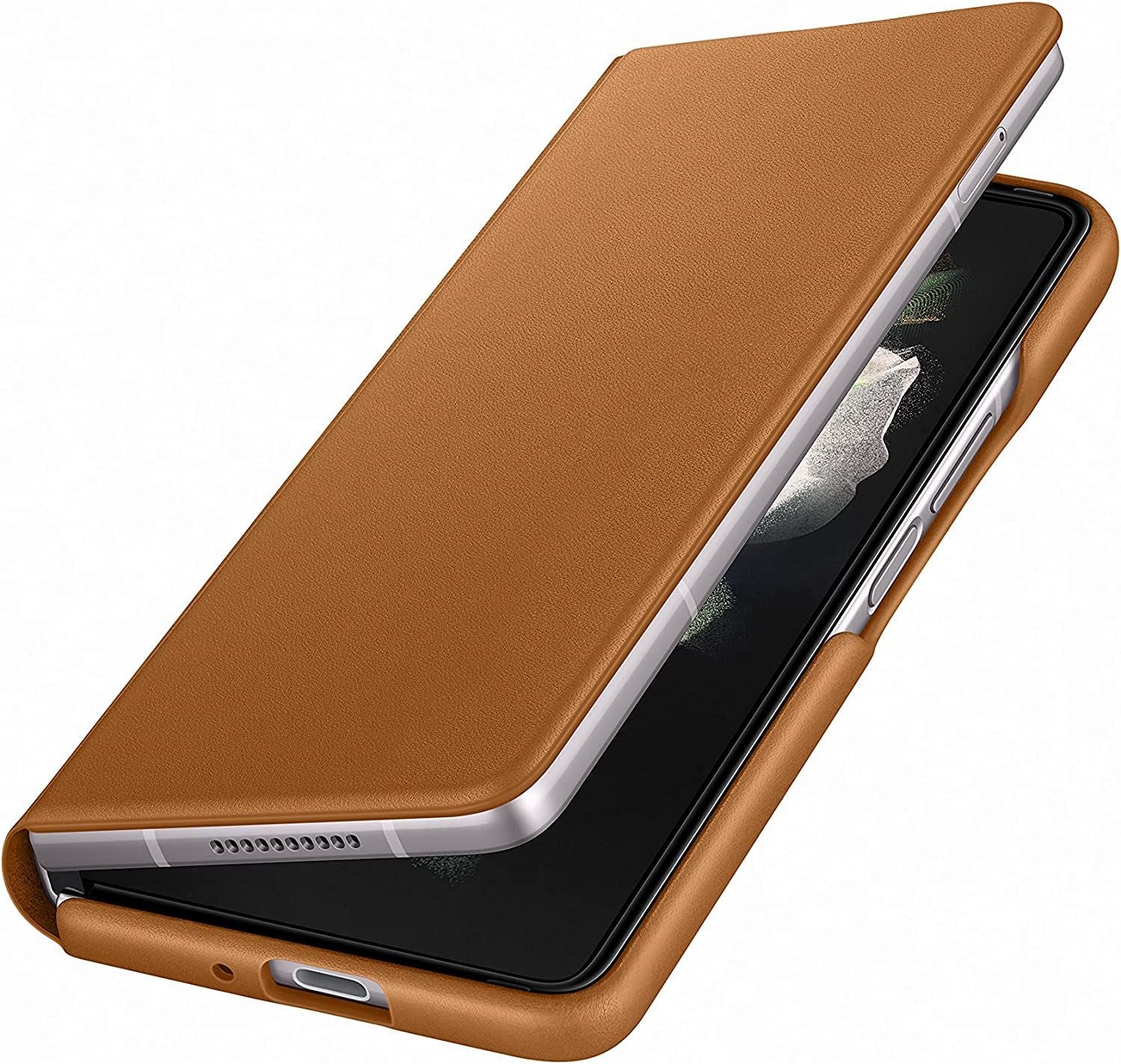 Official Samsung Galaxy Z Fold 3 Leather Flip Cover Brown - EF-FF926LAEGWW