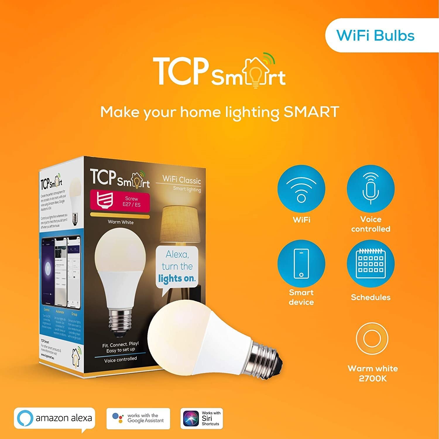 Official TCP Warm White Screw E27/ES Wifi Smart Led Bulb - LA60E2OWW2527